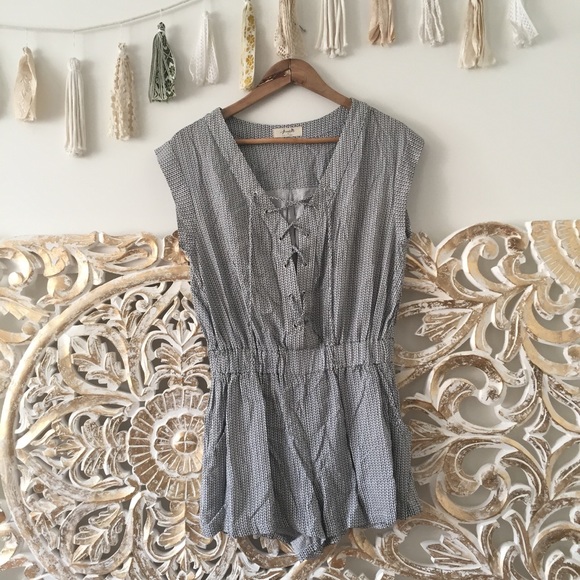 Freebird Pants - Freebird Black and White Lace Up Romper